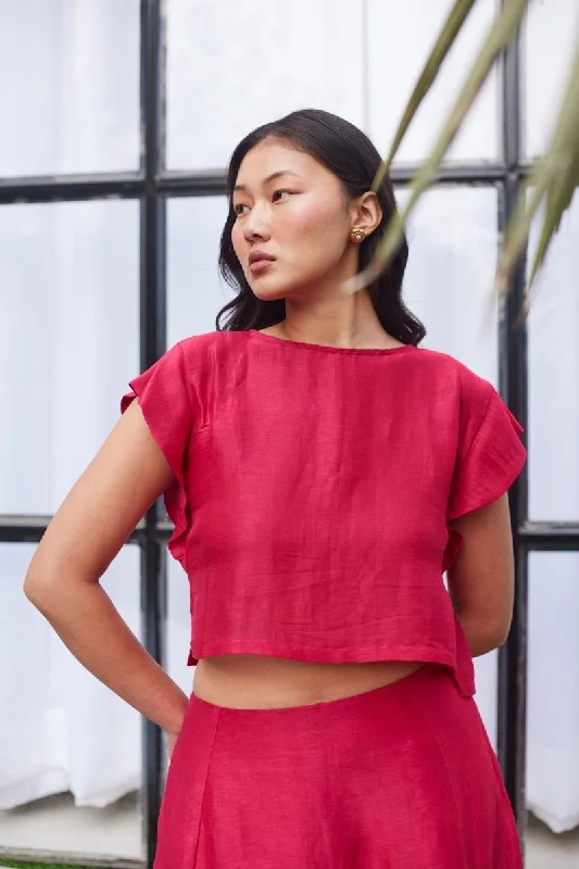 Pink- Carnaby Street Crop Top Iron Safe Non-Iron Wrinkle Free