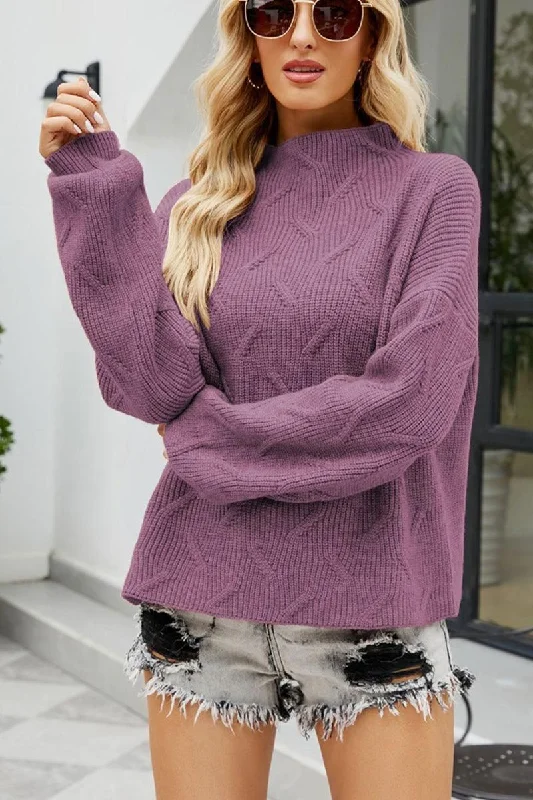 WOMEN OVERSIZED HIGH NECK PULLOVER SWEATER Cold Shoulder Design