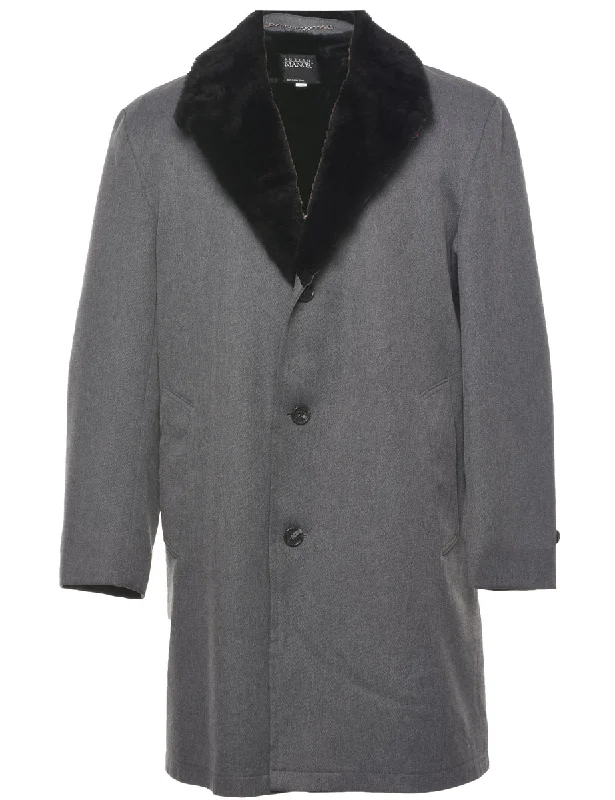 Single Breasted Fur Collar Coat - XL Anorak Windbreaker Fleece