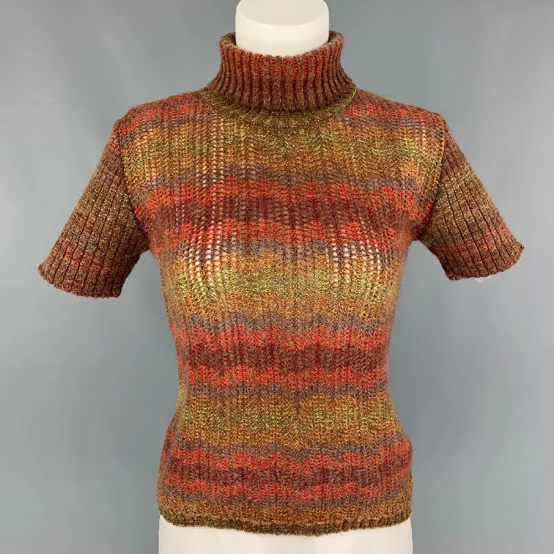 M MISSONI Size 4 Multi-Color Wool Blend Textured Turtleneck Pullover Short Puff Sleeve M MISSONI Size 4 Multi-Color Wool Blend Textured Turtleneck Pullover Short Puff Sleeve
