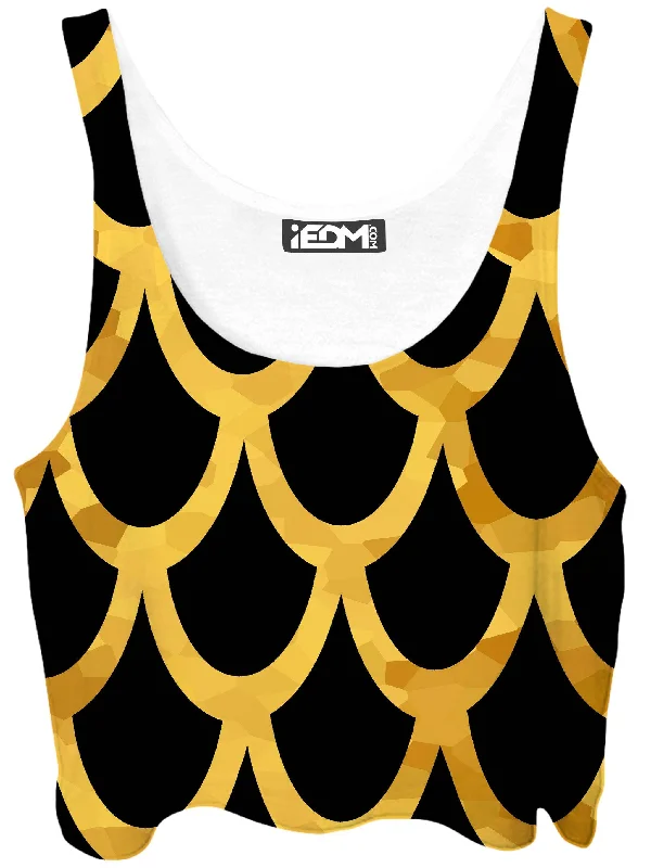 Mermaid Scales Gold Crop Top Asymmetrical Pockets Print