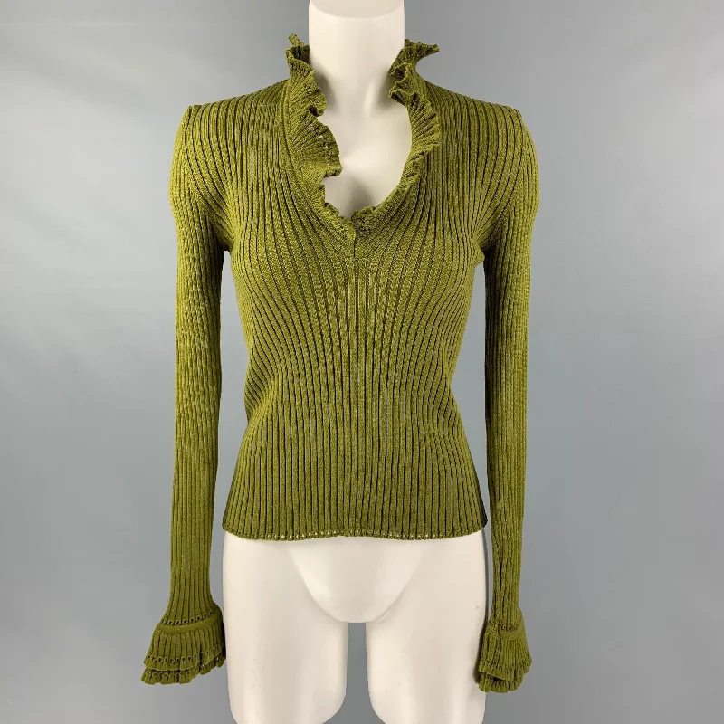 GUY LAROCHE Size M Green Wool Ribbed Long Sleeve Pullover Tapered Sleeve Pullover