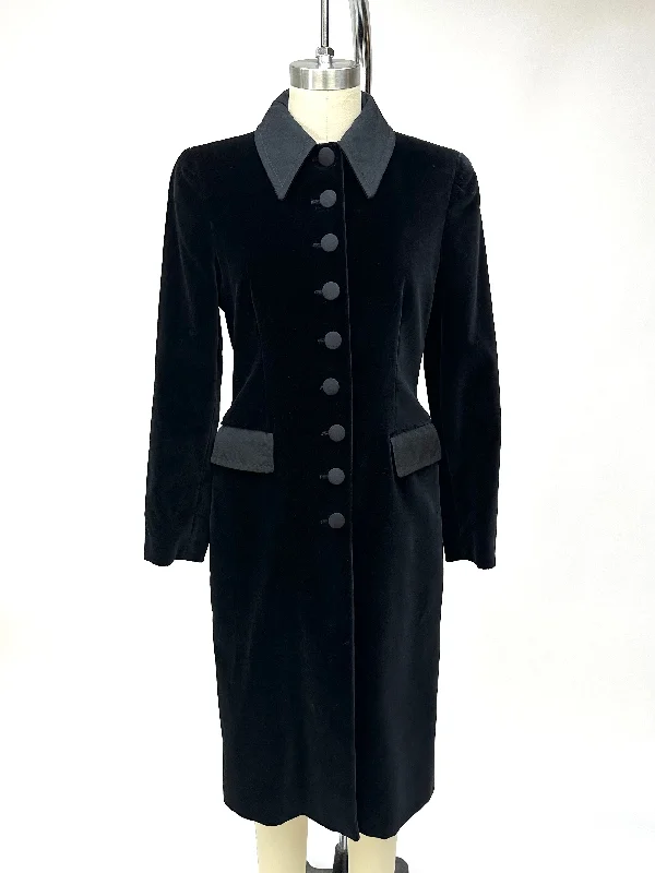 GFF Gianfranco Ferre Velvet Coat Asymmetrical Collar Hooded Zippered