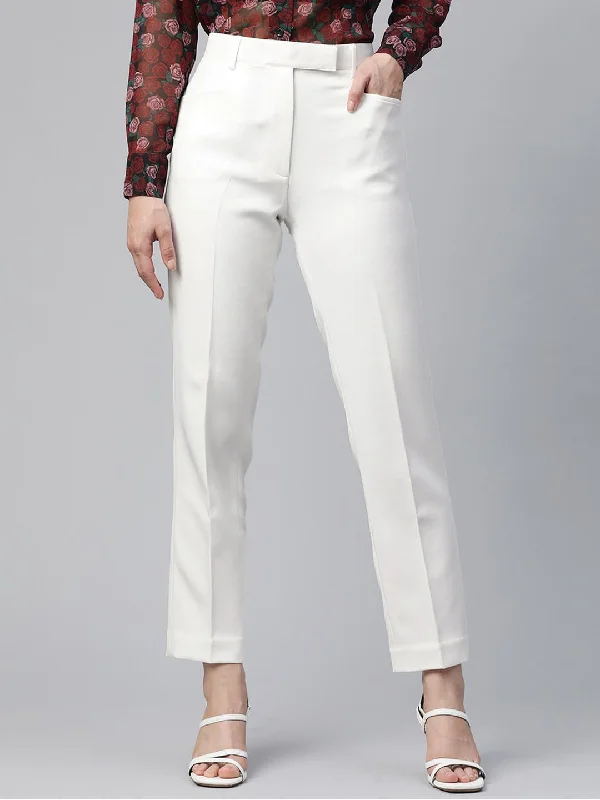 Regular Fit Mid Waist Stretch trouser- White Trousers Canvas Durable