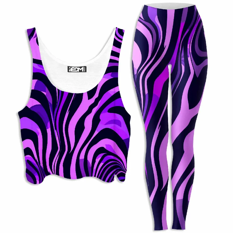 Noir Stripes Crop Top and Leggings Combo Front Pockets Side Pockets Patch Pockets