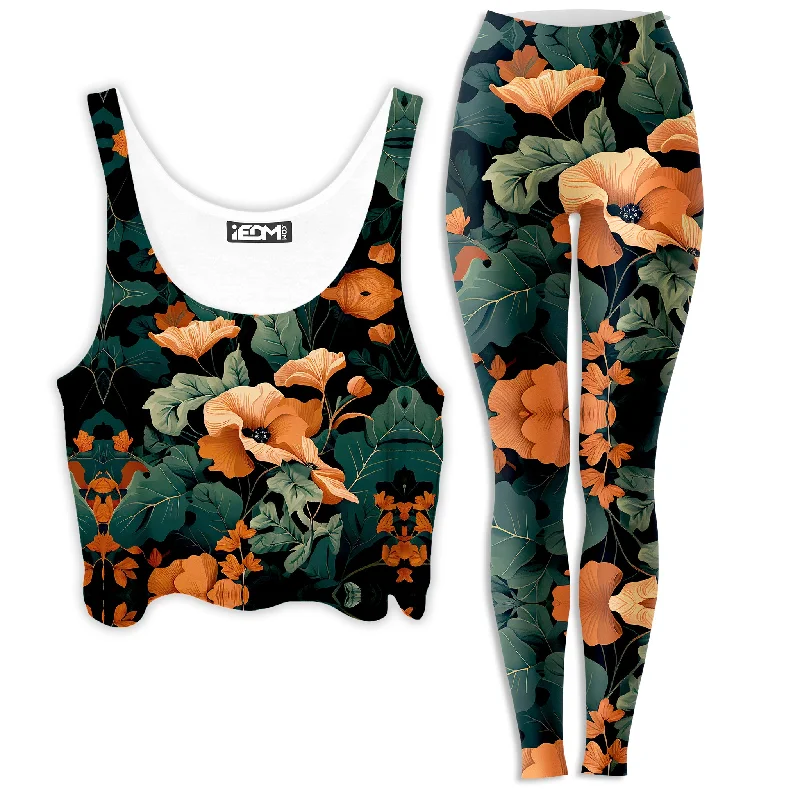 Tangerine Floral Crop Top and Leggings Combo Fashionable Trendy Casual