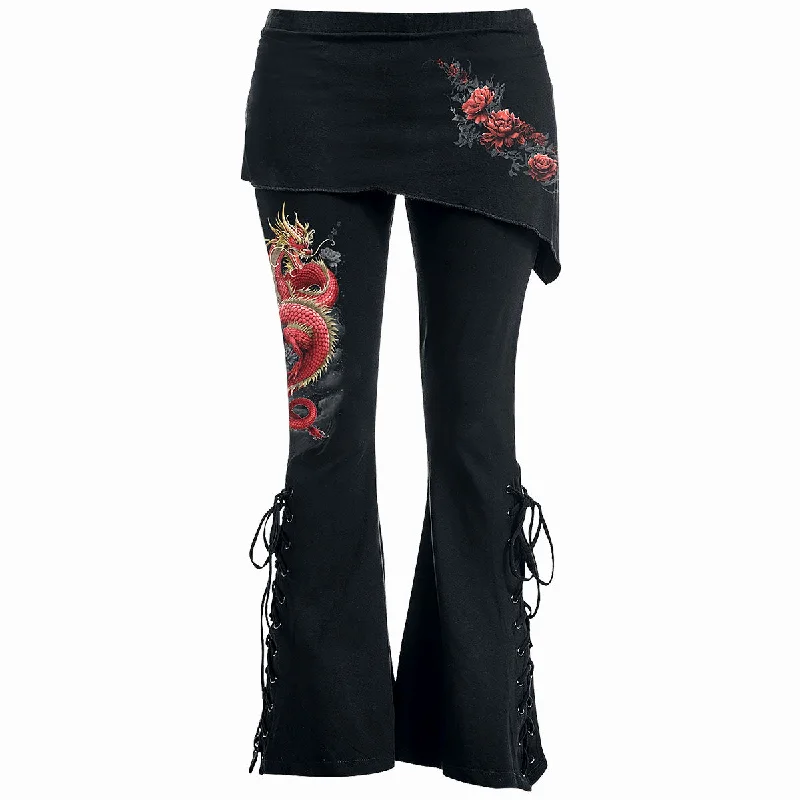 SHENLONG - 2in1 Boot-Cut Leggings with Micro Slant Skirt Elegant Sheer Leggings