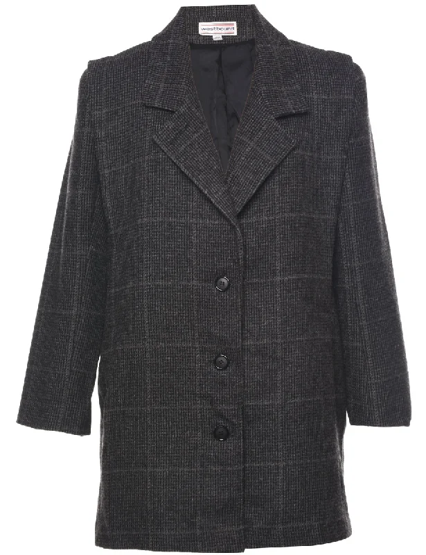Checked Wool Coat - L Toggle Coat Shawl Collar Coat Notch Collar Coat