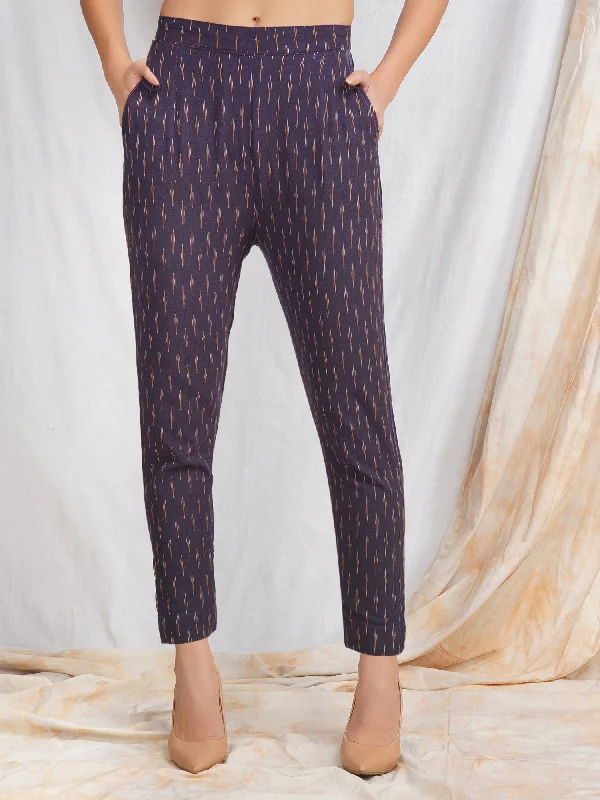 Darzaania Purple Ikat Cotton Trousers Trousers Prom Sequined