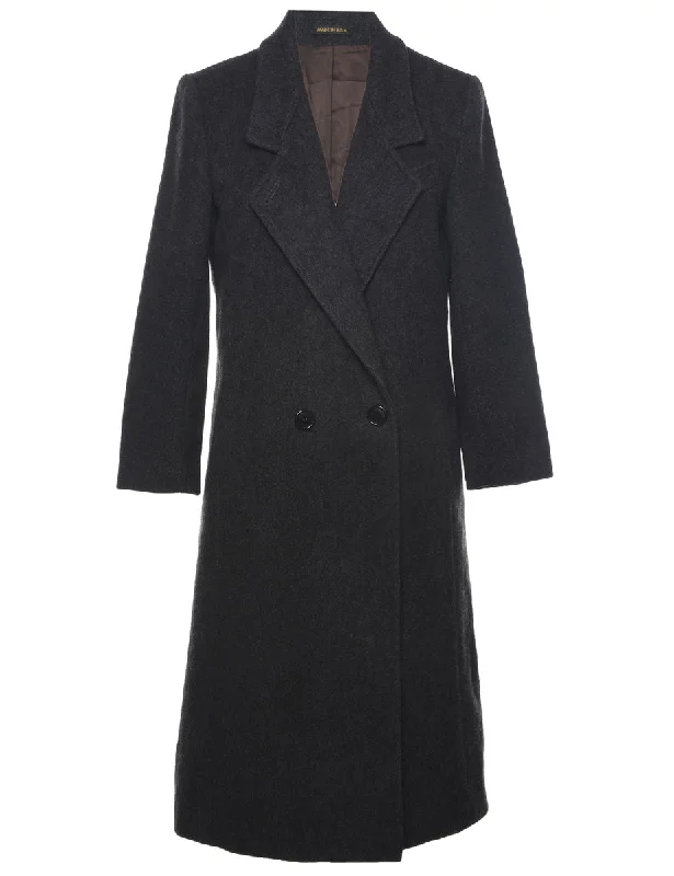 Double Breasted Wool Coat - L Print Jacquard Embroidered