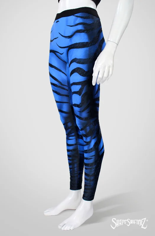 Zebra Leggings - Blue - High Contour Comfortable Running Leggings