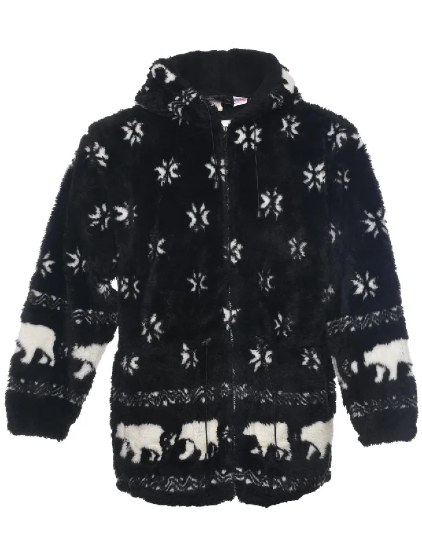 Hooded Faux Fur Coat - L Stole Shawl Scarf