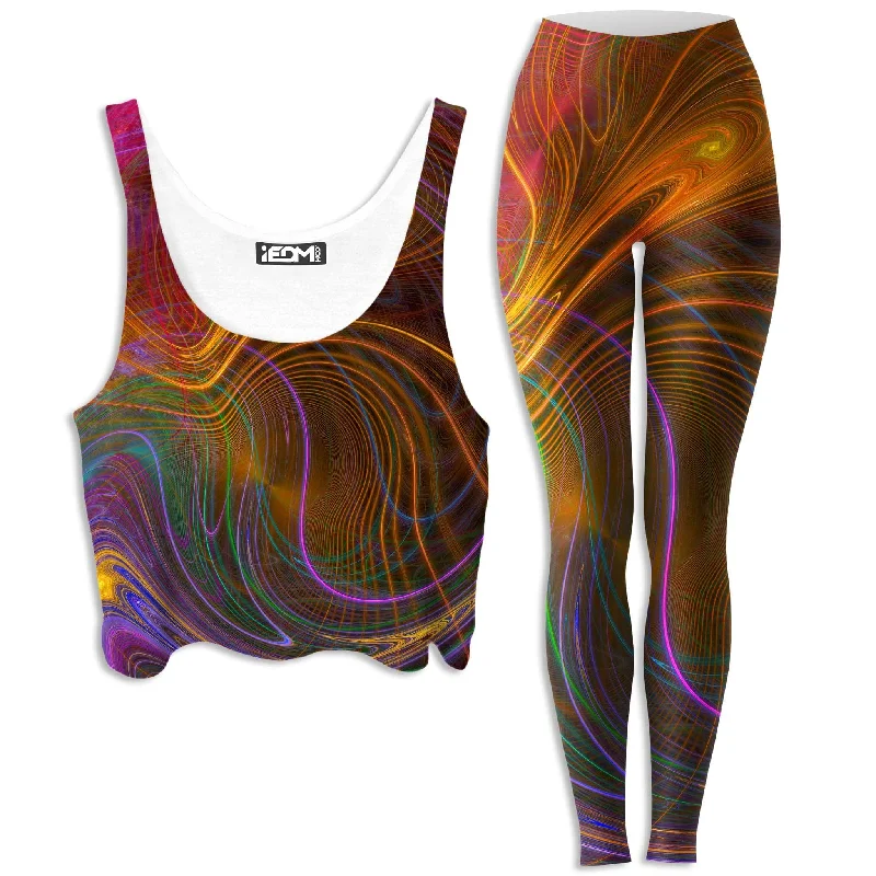 Fractalized Crop Top and Leggings Combo Mesh Blend Leather Blend Suede Blend