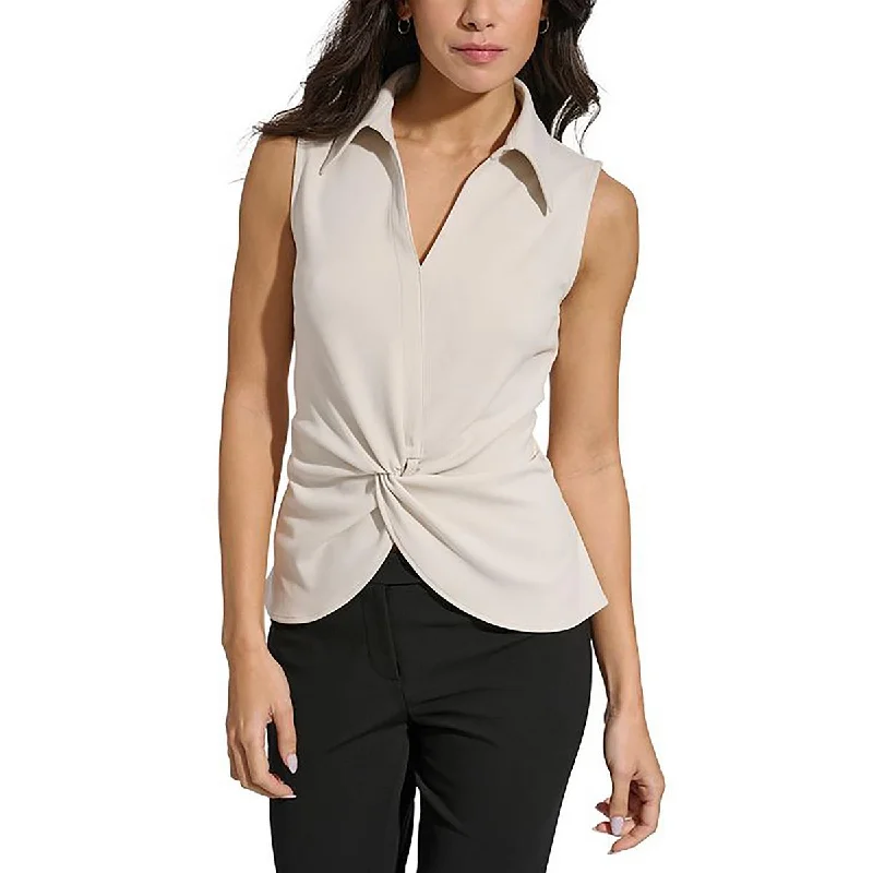Calvin Klein Womens Twist Front Sleeveless Pullover Top Leg Sleeve Comfort