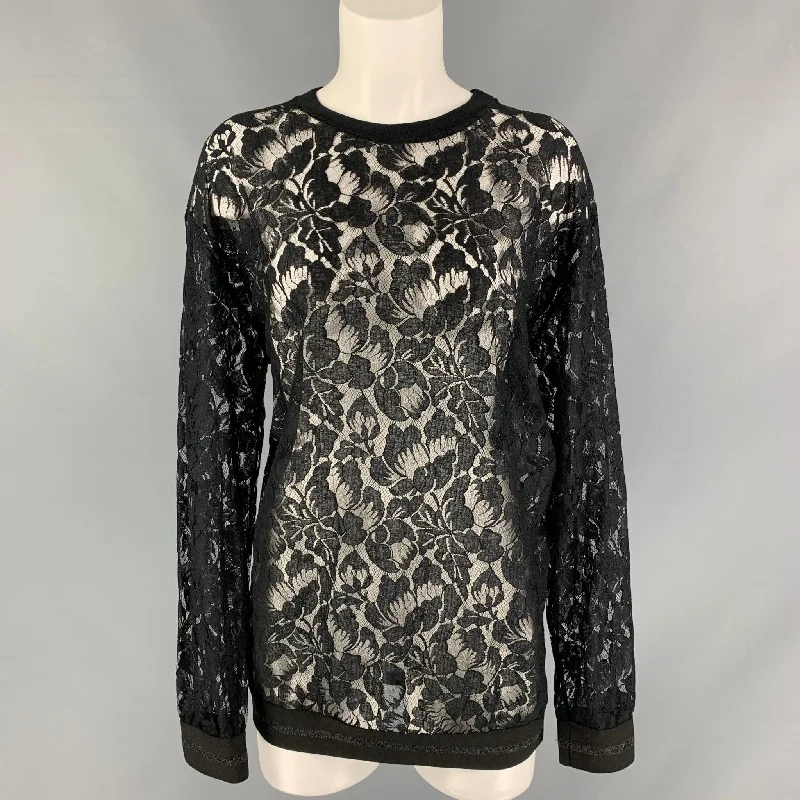 STELLA McCARTNEY Size S Black Lace Cotton & Polyamide Crew-Neck Pullover Spaghetti Sleeve Top STELLA McCARTNEY Size S Black Lace Cotton & Polyamide Crew-Neck Pullover Spaghetti Sleeve Top