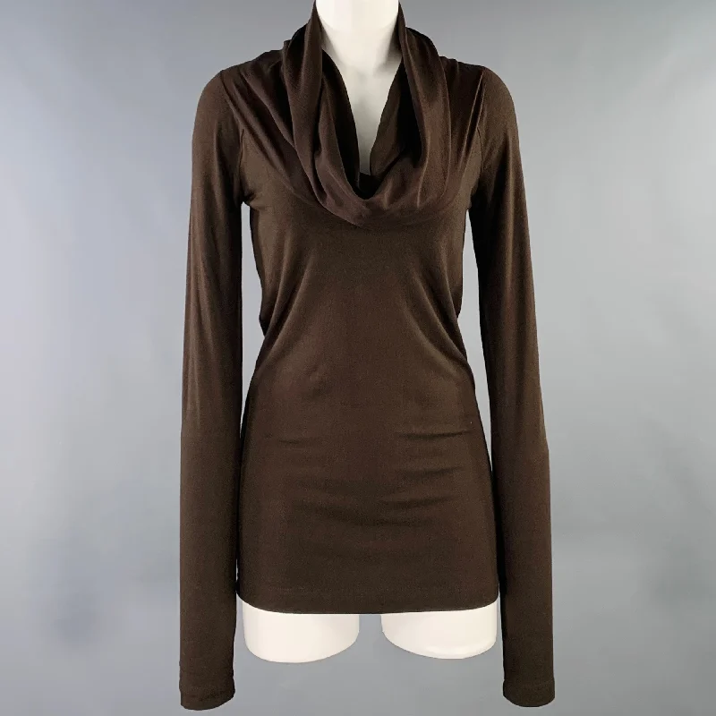 DONNA KARAN Size S Brown Viscose Blend Cowl Neck Pullover Tapered Sleeve Pullover