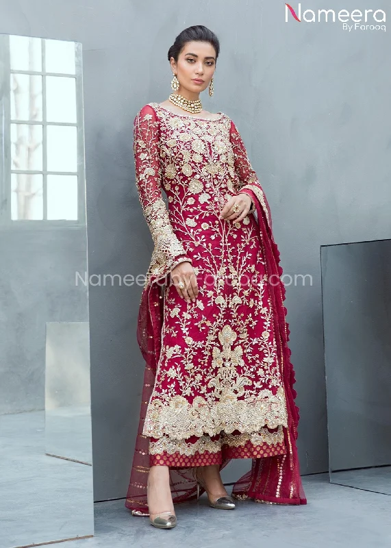 Long Shirt & Trouser Red Bridal Dress Pakistani #BS100 Trousers Versatile Stylish