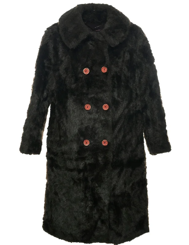 Dark Brown Faux Fur Coat - L Jersey Tulle Batik