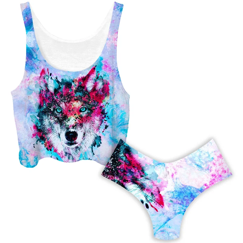 Wolf Crop Top and Booty Shorts Combo Crop Top Seamless Stretchy