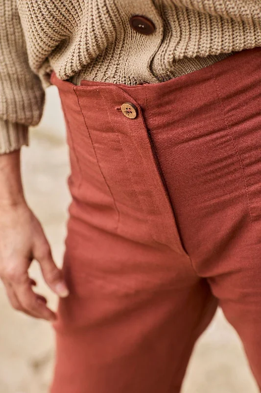Faren Linen Trousers Rooibos Red Trousers Sale Discount