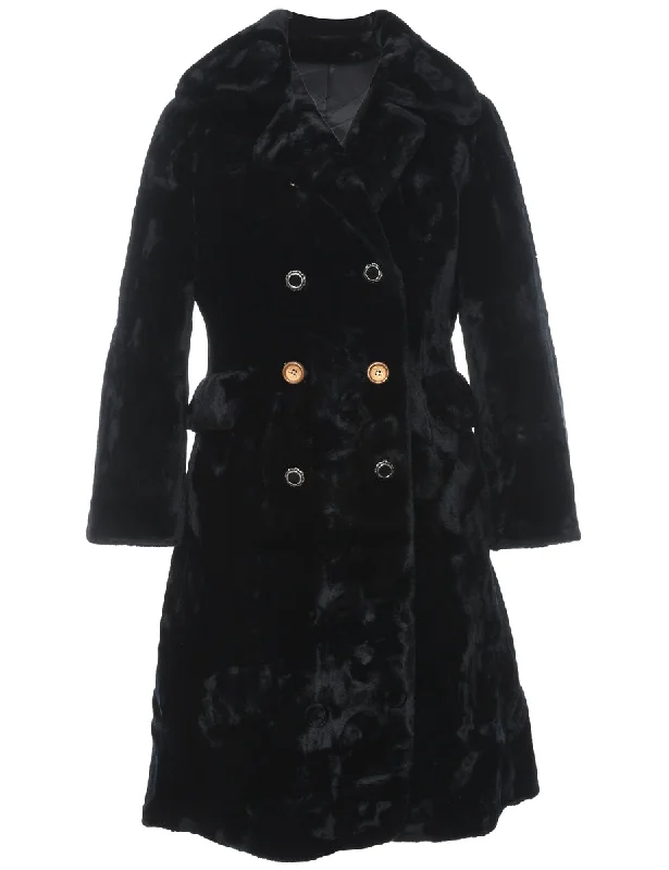 Double Breasted Black Borgazia Faux Fur Coat - L Blouse Shirt Tunic