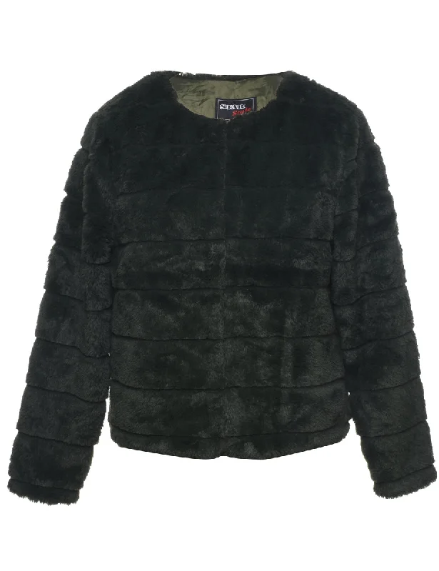 Dark Green Faux Fur Coat - M Sequined Lace Ribbed