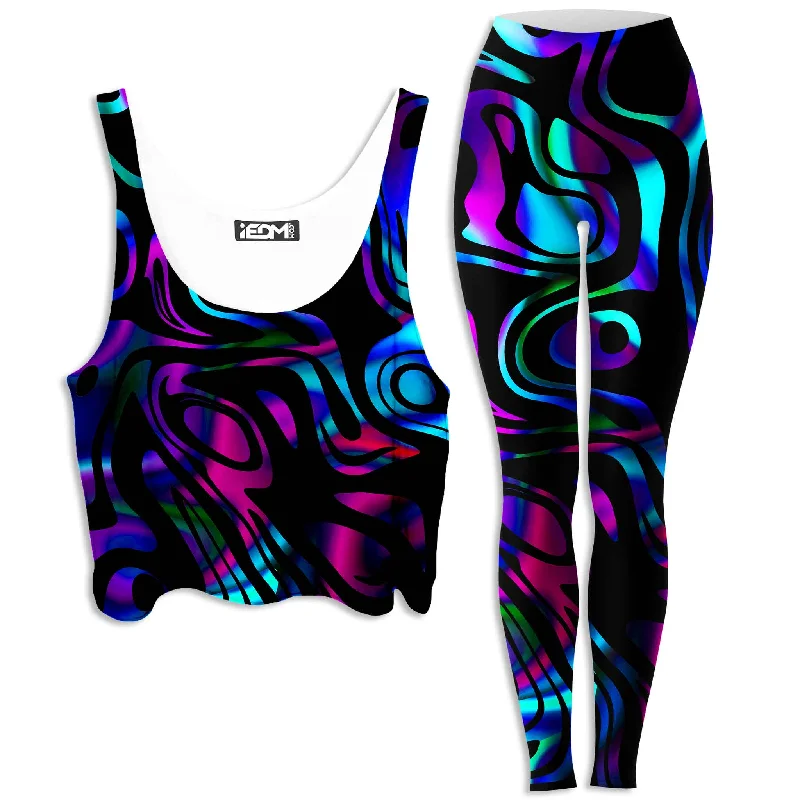 Dynamic Blues Crop Top and Leggings Combo Nylon Fabric Polyester Fabric Spandex Fabric Dynamic Blues Crop Top and Leggings Combo Nylon Fabric Polyester Fabric Spandex Fabric