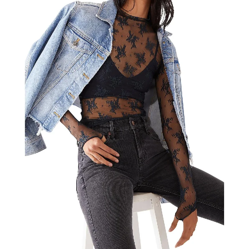 Intimately Free People Womens Mesh Mock Neck Pullover Top Over Sleeve Pullover