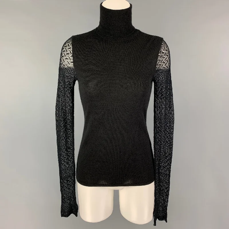 RALPH LAUREN Collection Size M Black Cashmere Silk Turtleneck Pullover Slit Sleeve Stylish RALPH LAUREN Collection Size M Black Cashmere Silk Turtleneck Pullover Slit Sleeve Stylish