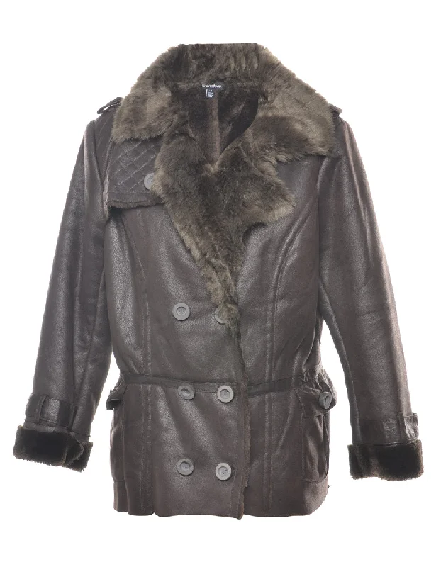 Faux Fur Lining Midi Length Coat - L Off-the-Shoulder Jacket Double-Breasted Coat Single-Breasted Coat Faux Fur Lining Midi Length Coat - L Off-the-Shoulder Jacket Double-Breasted Coat Single-Breasted Coat
