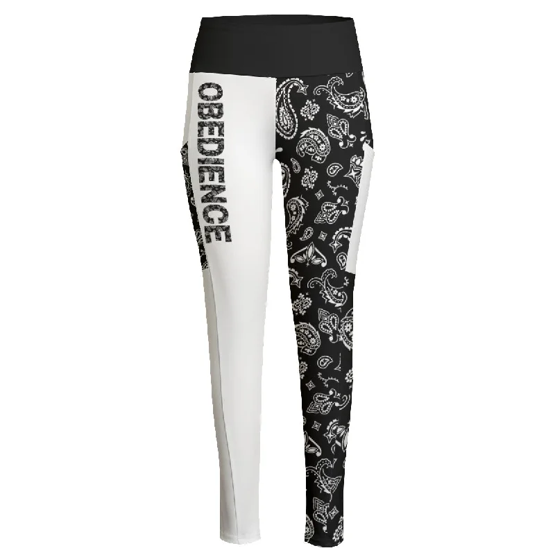 OBEDIENCE Paisley Print High Waist Leggings With Side Pockets Fashionable Minimal Active Leggings OBEDIENCE Paisley Print High Waist Leggings With Side Pockets Fashionable Minimal Active Leggings