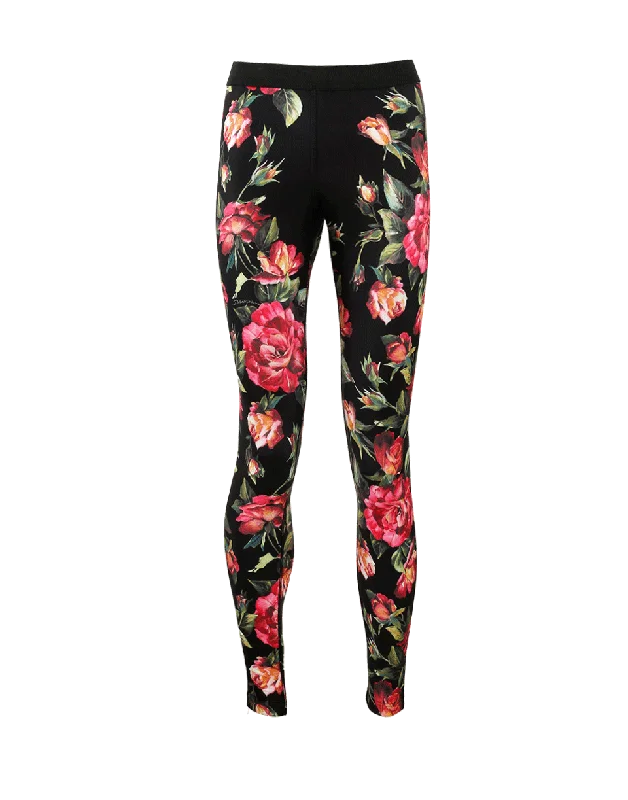 Pink Floral Legging Elegant Velvet Leggings