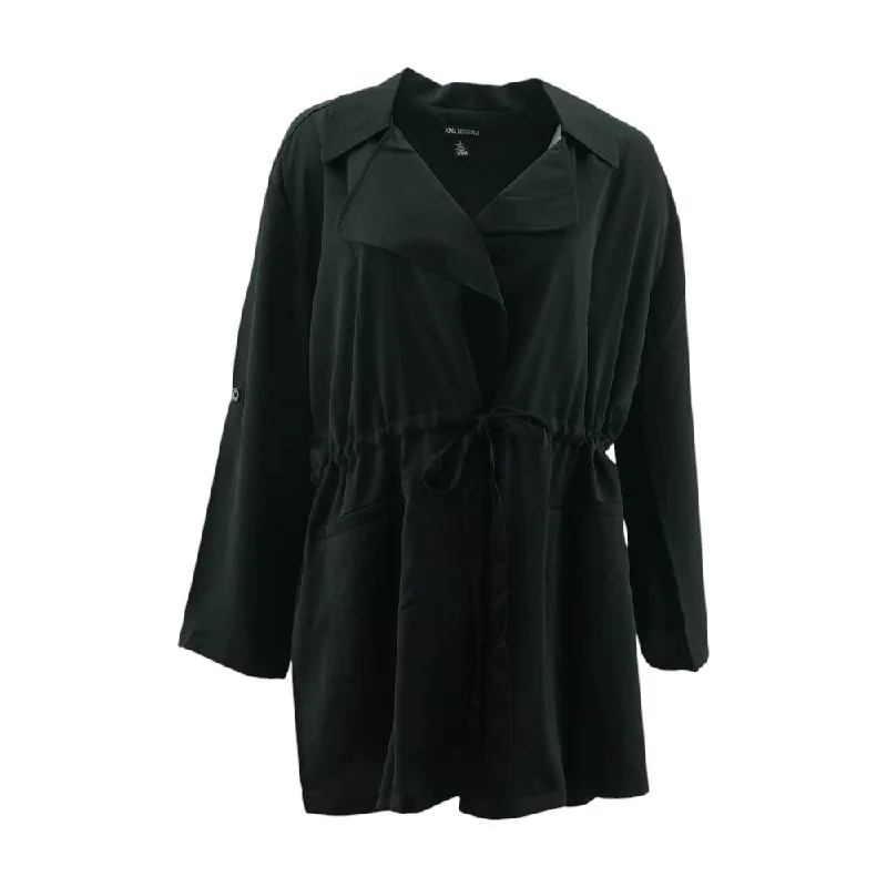 Black Solid Coat Buttoned Toggled Snapped