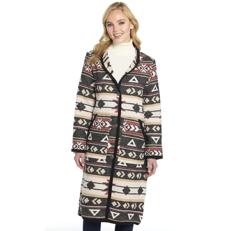Cripple Creek Womens Button Front Navajo Blanket Red Birch Polyester Duster Coat Coat Overcoat Trench Coat