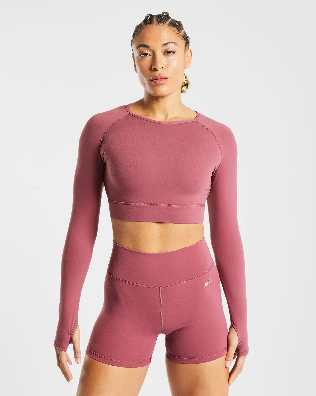 Core Long Sleeve Crop Top - Brick Red Layered Multi-layer Single Layer