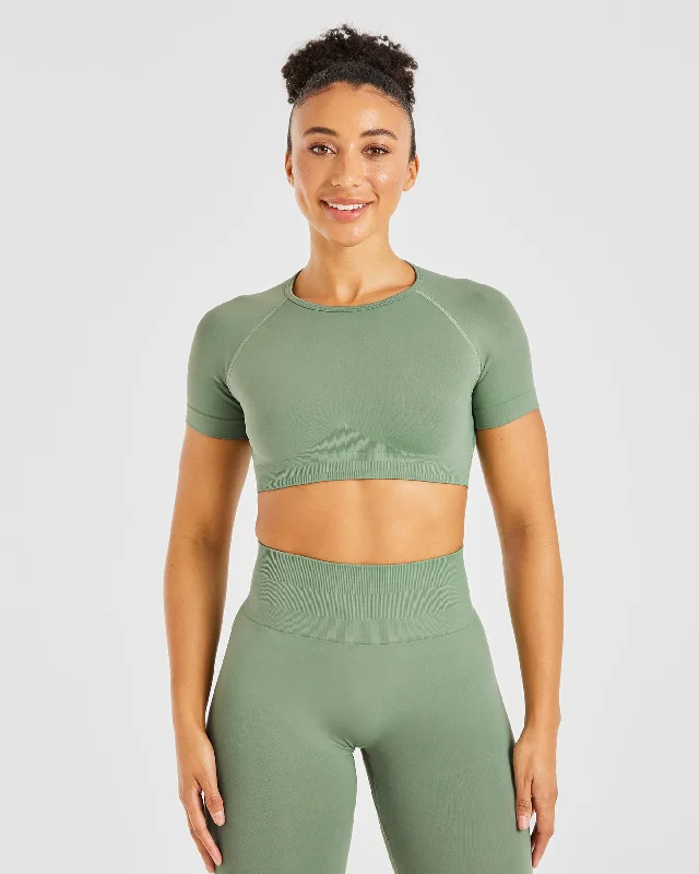 Power Seamless Crop Top - Olive Seamless Knitted Crochet