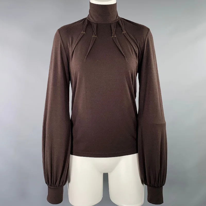 BARBARA BUI Size M Brown Polyester Blend Pleated Turtleneck Pullover dolman Sleeve Top BARBARA BUI Size M Brown Polyester Blend Pleated Turtleneck Pullover dolman Sleeve Top