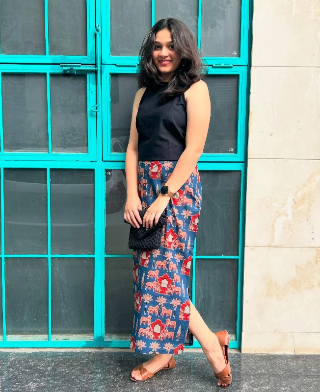 Cotton Crop Top and Pencil Maxi Skirt Set Thin Crop Top Open Front Quick Dry