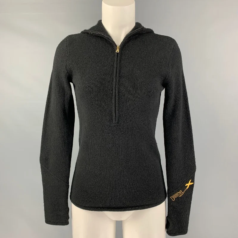 RLX by RALPH LAUREN Size S Black Cashmere Knitted 1/4 Zip Pullover Tight Sleeve Top
