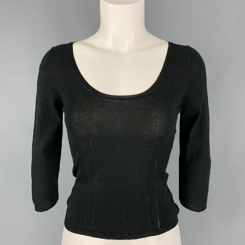 GUCCI Size XS Black Cotton Scoop Neck Pullover Sheath Sleeve Elegant