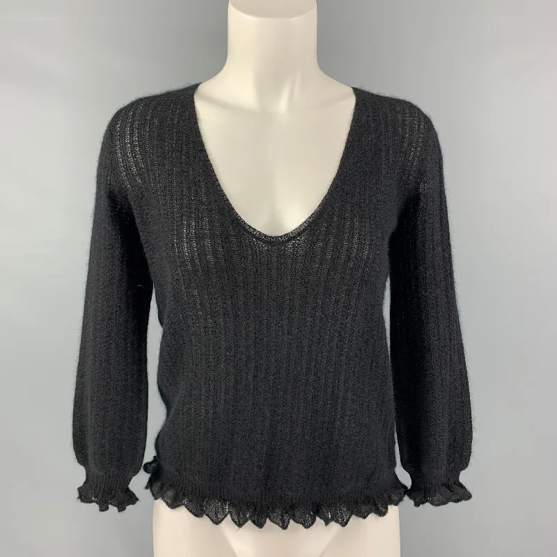 LOUIS VUITTON Size M Black Cashmere 3/4 Sleeves Pullover Wide Sleeve Pullover