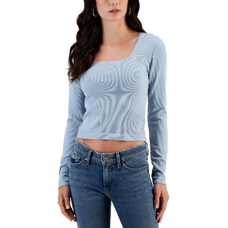 Derek Heart Womens Juniors Square Neck Lace Trim Pullover Top Jewel Neck Pullover