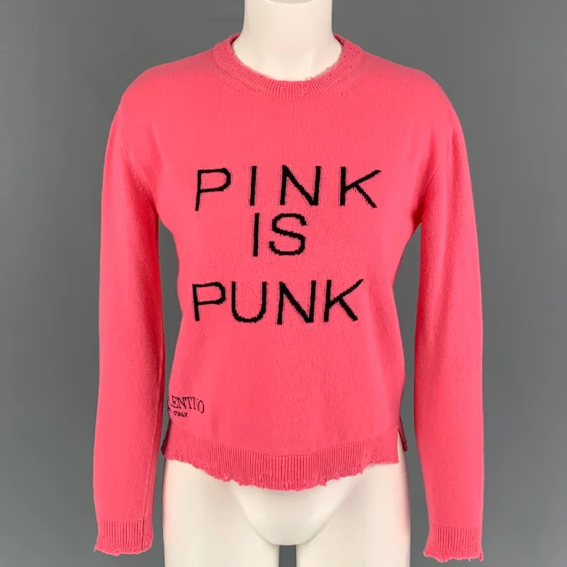 VALENTINO Size XS Pink Wool Cashmere Distressed Pink Is Punk Pullover dolman Sleeve Top