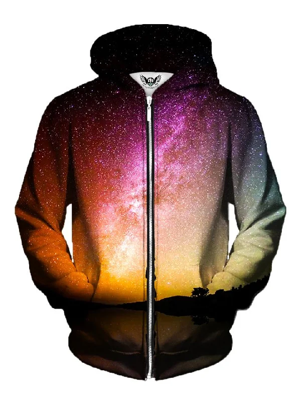 Reflection Rainbow Galaxy Zip-Up Hoodie Hoodie with Elastic Waist Stretchable Comfortable Reflection Rainbow Galaxy Zip-Up Hoodie Hoodie with Elastic Waist Stretchable Comfortable