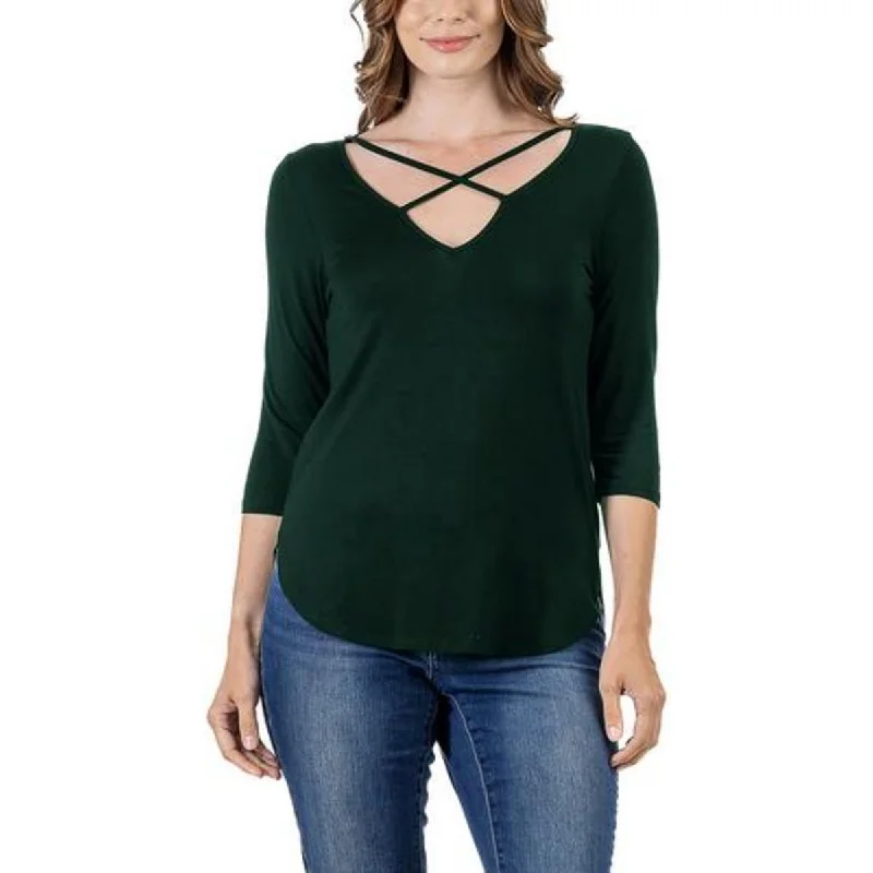 24seven Comfort Apparel Womens Plus V Neck Three Quarter Sleeve Pullover Top Deep Neck Pullover