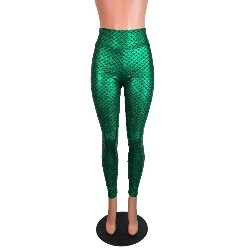 SALE - LARGE - Green Mermaid Scale Holographic High Waisted Leggings Pants Casual Black Leggings SALE - LARGE - Green Mermaid Scale Holographic High Waisted Leggings Pants Casual Black Leggings