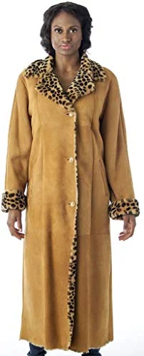 REED Women's Sheepskin Shearling Full-Length Coat - Imported Trim Padded Insulated