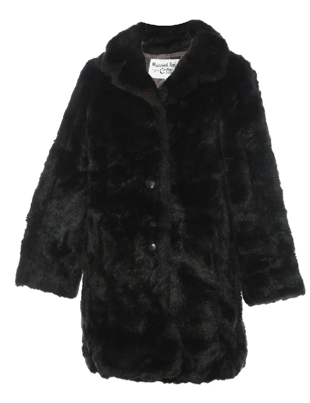 Single Breasted Dark Brown Classic Faux Fur Coat - L Bomber Denim Leather