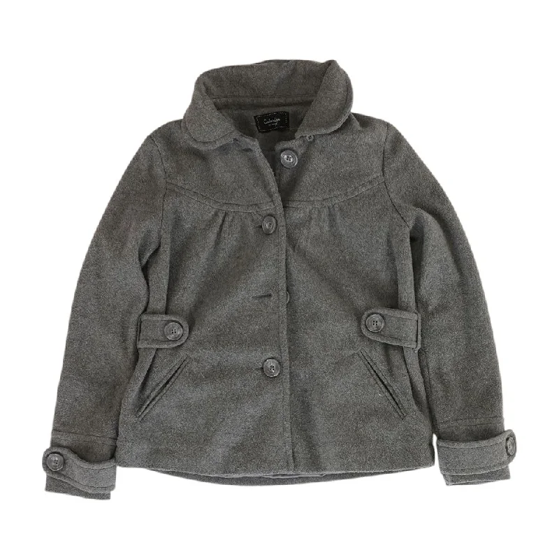 Gray Solid Coat Cardigan Sweater Pullover