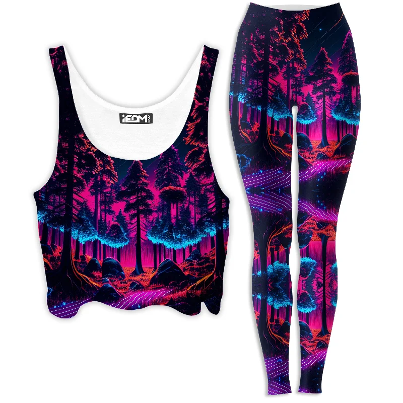 Neon Forest Crop Top and Leggings Combo Summer Crop Top Casual Short Sleeve